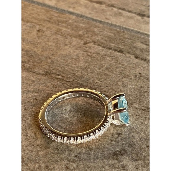 925 BBJ Ring Sterling Silver Aqua Blue Tourmaline & CZs Size 9 4.55g - Picture 2 of 12